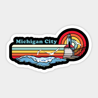 Michigan City Indiana Retro Beach Lighthouse Design Sticker